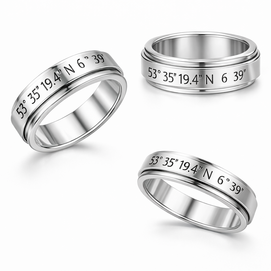 Borkum Koordinaten Ring – 925 Sterling Silber Rollring