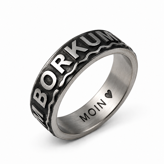Borkum Ring 6 mm – Edelstahl | Erhabene Schrift | Partnerring