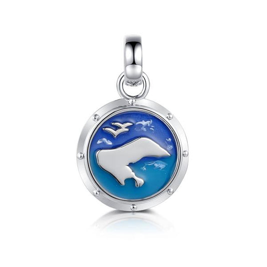 Borkumanhänger mit Möwen in blau emailliert.