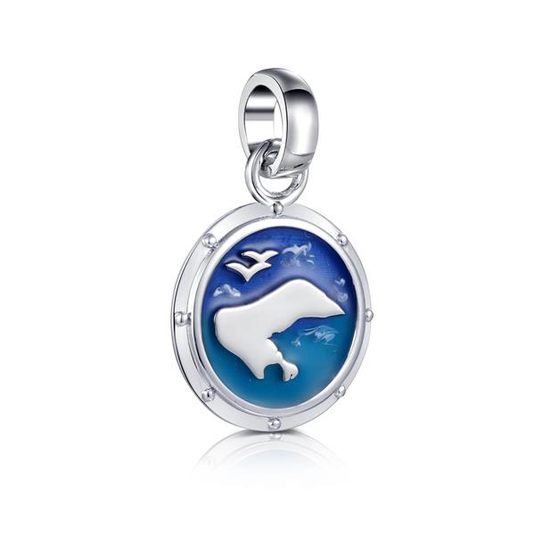 Borkumanhänger mit Möwen in blau emailliert.