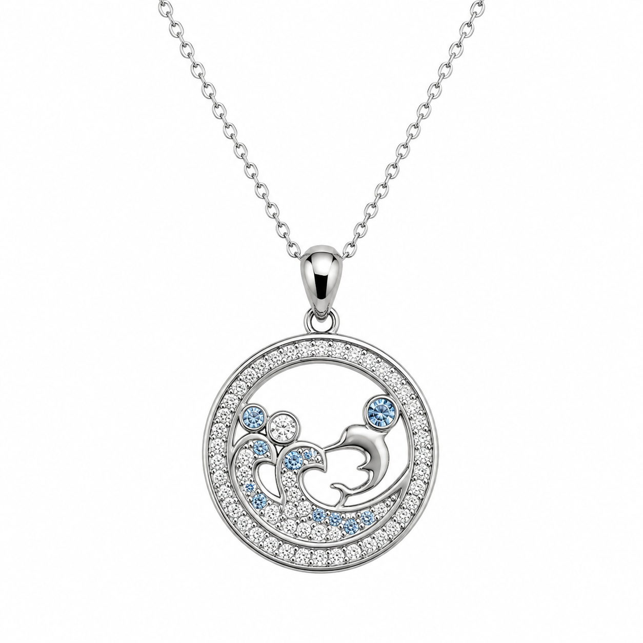 Delfin & Wellen Anhänger mit Kette  925 Sterling Silber | 20 mm