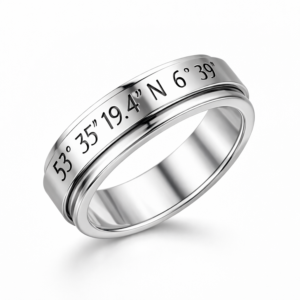 Borkum Koordinaten Ring – 925 Sterling Silber Rollring