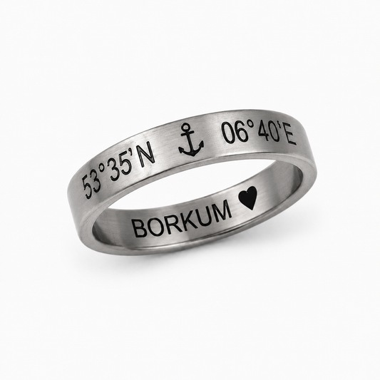 Borkum Koordinaten Ring 4 mm – Edelstahl