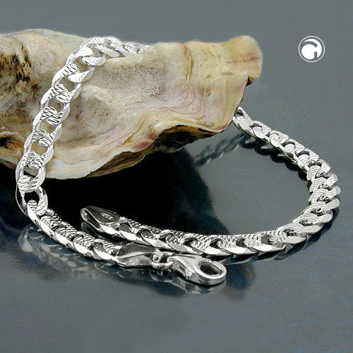Armband 5,6mm Panzerkette flach mit Muster Silber 925 20cm