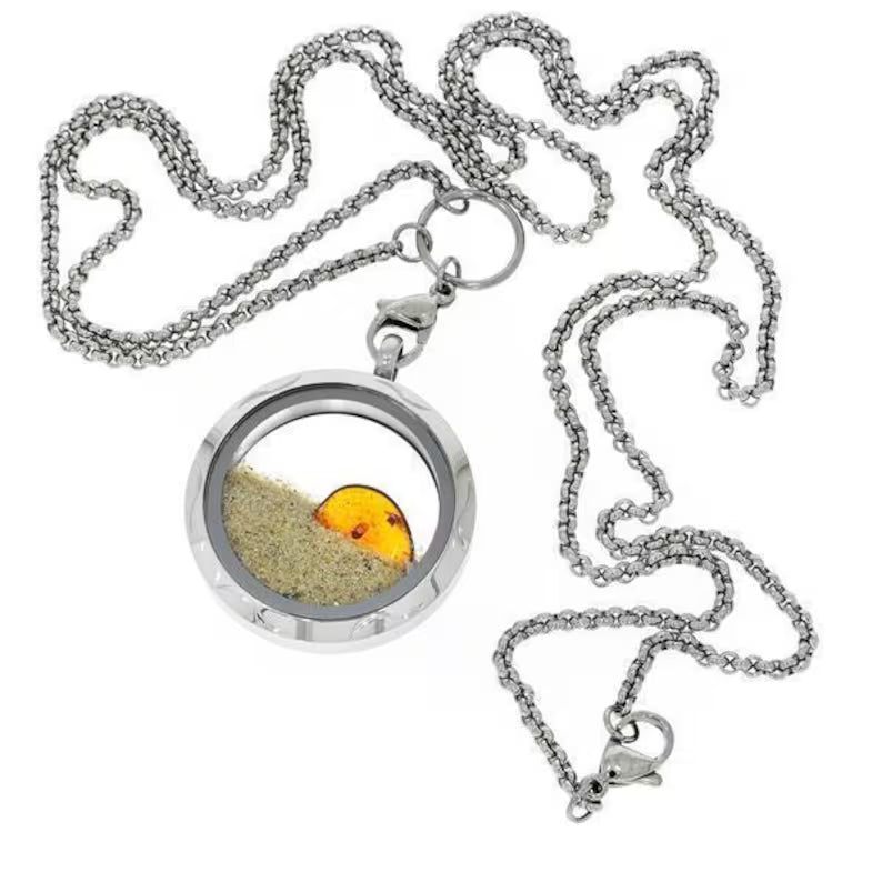 Anhänger mit echtem Nordsee-Sand und kleinem Bernstein, Kette 80 cm